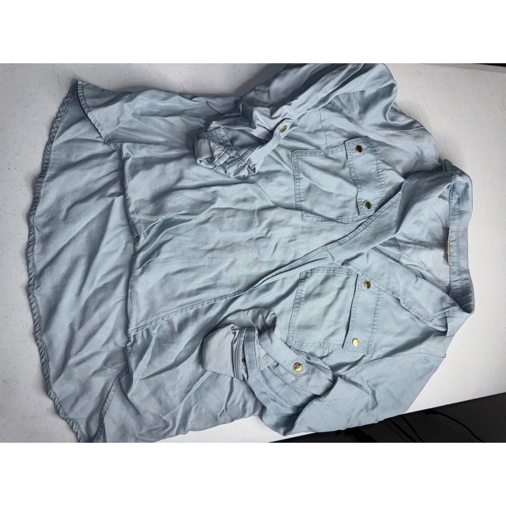 Michael Michael Kors Womens Light Blue Roll Tab Sleeve Button Down Shirt Size M